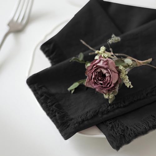 Handmade Cloth Napkins with Fringe，18x18 Inch Set of 4 - Black | 100% Cotton Napkins with Fringe，Delicate Handmade Cloth Napkins for Dinners, Parties, Weddings and More - color: Black