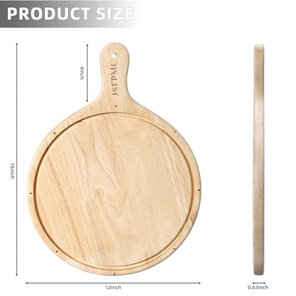 Rubber Wood Cutting Board with Handle, Round Serving Board, Dining Board, Chopping Board for Meat, Cheese Board, Vegetables, Bread, Charcuterie, Large 16"x12"x0.6" - size: 16"L x 12"W