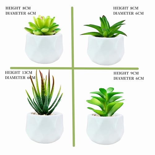 Succulents Artificial Plants Indoors in Mini White Ceramic Pots, Fake Succulents Outdoor, Aesthetic Green Succulents Decor Faux Desk Plant for Bathroom, Bedroom,Living Room,Office,Shelf (White)