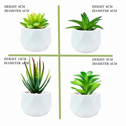 Succulents Artificial Plants Indoors in Mini White Ceramic Pots, Fake Succulents Outdoor, Aesthetic Green Succulents Decor Faux Desk Plant for Bathroom, Bedroom,Living Room,Office,Shelf (White)