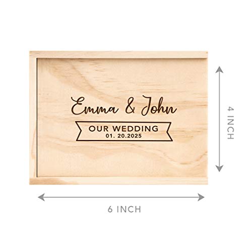 Koyal Wholesale Custom Engraved Our Wedding Bunting Banner Keepsake Box, 4 x 6 -inch, Custom Names and Date, Wood - color: Our Wedding Bunting Banner