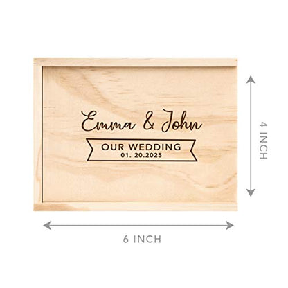 Koyal Wholesale Custom Engraved Our Wedding Bunting Banner Keepsake Box, 4 x 6 -inch, Custom Names and Date, Wood - color: Our Wedding Bunting Banner