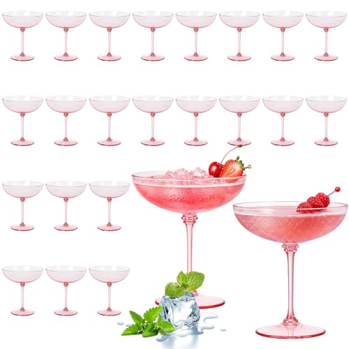 LemonRoad 24 Pcs Plastic Coupe Glasses 9 oz Disposable Martini Glasses for Cocktails, Champagne, Desserts and Espresso, Drinkware Set for Weddings, Birthday Parties, Home Bars (Pink) - color: Pink