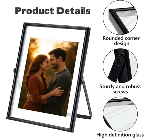 2 Pack 5X7 Black Floating Picture Frame For Picture Size 5×7 4x6 3x5 Metal Glass Photo Frames,Tabletop Display Vertically,Home Wedding Party Office Decor