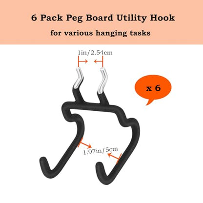 6 Pack Pegboard Hooks - Peg Board Tool Utility Hooks & Hangers (S) | Fit 1/4" Pegboards, Heavy Duty Metal Peg Board Shelving Tool Hooks Wall Organizers and Storage for Garage Craft Workbench