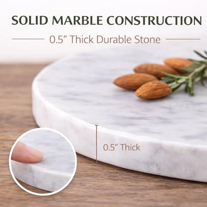 8-Inch Round Marble Cheese Board with Non-Slip Feet | Natural Marble Construction, Unique Veining, 8-Inch Size, 0.5 Inch Thick, Non-Slip Feet, Scratch Protection - color: White, size: 8"L x 8"W