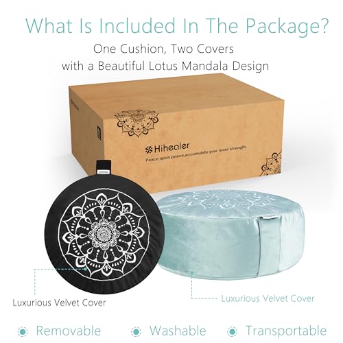Hihealer Meditation Cushion, Traditional Tibetan Meditation Pillow Velvet Cover - Large Floor Cushion Seating for Adults - Yoga Buckwheat Bolster for Women、Moms - color: Tranquil Night & Day