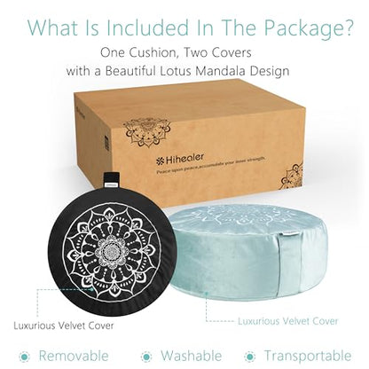 Hihealer Meditation Cushion, Traditional Tibetan Meditation Pillow Velvet Cover - Large Floor Cushion Seating for Adults - Yoga Buckwheat Bolster for Women、Moms - color: Tranquil Night & Day