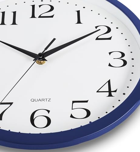 Bernhard Products Navy Wall Clock Silent Non Ticking - 12 Inch Quality Quartz Battery Operated Round Easy to Read Home/Kitchen/Office/Classroom/School Clock - color: Navy, size: 12 Inch