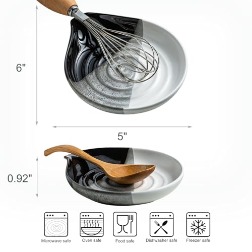 Large Ceramic Spoon Rest for Stove Top and Kitchen Counter, No Mess | Heat-Resistant Spoon Holder for Cooking Utensils, Spatula and Ladles | Nonstick, Dishwasher Safe, Cute Design, Gradient Black - color: Gradient Black