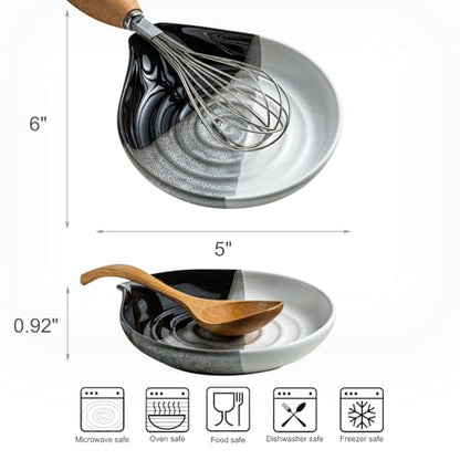 Large Ceramic Spoon Rest for Stove Top and Kitchen Counter, No Mess | Heat-Resistant Spoon Holder for Cooking Utensils, Spatula and Ladles | Nonstick, Dishwasher Safe, Cute Design, Gradient Black - color: Gradient Black