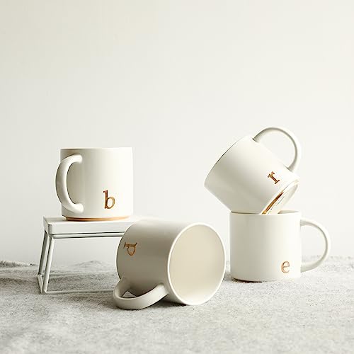 COLLECTIVE HOME Ceramic Coffee Mug, 15 oz Monogram Cup with Gift Box(b) | Dishwasher Safe, Engraved Gold Letter , Personalized Housewarming Birthday Present, Christmas Thanksgiving Mothers Day Gifts - color: gold-b