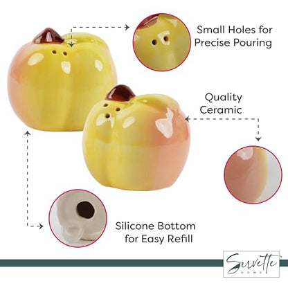 Novelty Ceramic Fruit Salt and Pepper Shakers Set - Peach - color: Peach