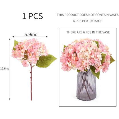 Kimura's Cabin 6pcs Fake Hydrangeas Flowers Artificial Silk Hydrangea,Pink | Faux Hydrangea with Stems,Wedding Party Bouquets Arrangements,Home Table Centerpieces,Farmhouse Garden Decoration,Vase Filler - color: Pink