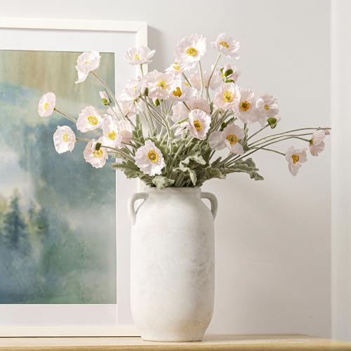 Vanselia Ceramic Flower Vase Home Table Decor Living Room Farmhouse 12 in | Large Tall White Rustic Decorative Flowers Vases Plant Modern Decoration for Kitchen Shelf Coffee Dining Centerpieces Desk - color: 12" Rustic