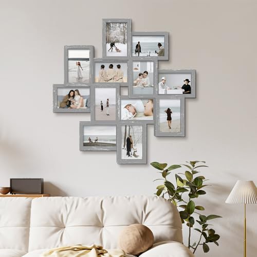 Jerry & Maggie - Photo Frame 24x24 Square Storm Eye Ashes PVC Picture Frame Selfie Gallery Collage Wall Hanging for 6x4 Photo - 12 Photo Sockets - Wall Mounting Design - color: Ashes