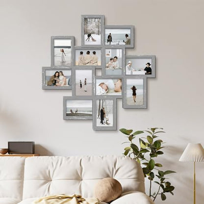 Jerry & Maggie - Photo Frame 24x24 Square Storm Eye Ashes PVC Picture Frame Selfie Gallery Collage Wall Hanging for 6x4 Photo - 12 Photo Sockets - Wall Mounting Design - color: Ashes