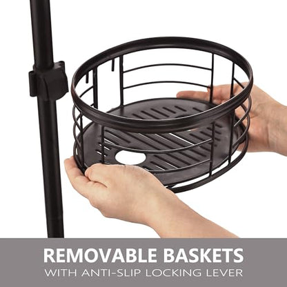 Tension Pole Shower Caddy Corner Organizer, Adjustable Standing Shower Caddy with 3 Removable Baskets and Hooks, Rust Resistant Tension Rod Organizer, 60.5 to 108 Inch, Oil Rubbed Bronze