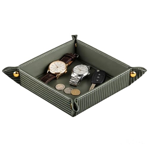 YAPISHI Luxury Valet Tray for Men, PU Leather Vanity Jewelry Catchall Tray | Decorative Perfume Catchall,Folding Travel EDC Dump Tray, Nightstand Desk Organizer Caddy for Keys,Watche,Dice,Coin Bowl Dish - color: 2#-green Rome