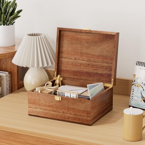 Wooden Keepsake Box, Acacia Memory Box with a Hinged Lid, Wooden Storage box, for Picture Letter Time Capsule - Wooden Gift Boxes (Large) - size: Large