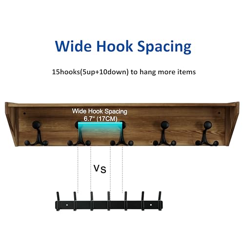 WEBI Wall Shelf with Hooks Underneath,35" Long Wall Mounted Coat Rack with Shelf,Entryway Coat Rack with 5 Triple Hooks for Hanging Coats,Jacket,Hallway,Bedroom,Mudroom,Brown - color: Brown, size: 35 Inch