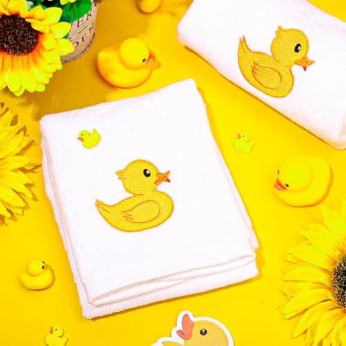 FYSUIMU 2Pcs Rubber Ducky Hand Towels Cotton Embroidered Bathroom Towels Yellow Duck Absorbent Bath Towel for Hand Drying Cleaning Cooking, 29.6 x 13.8 Inch - color: White