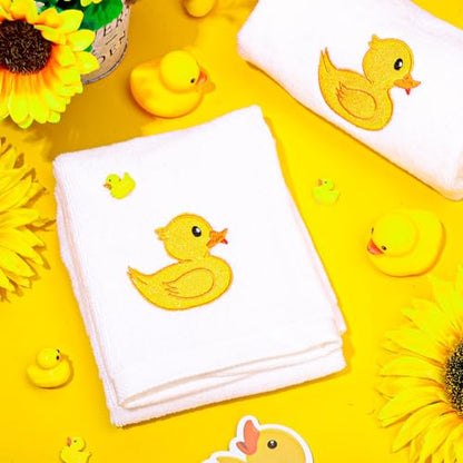 FYSUIMU 2Pcs Rubber Ducky Hand Towels Cotton Embroidered Bathroom Towels Yellow Duck Absorbent Bath Towel for Hand Drying Cleaning Cooking, 29.6 x 13.8 Inch - color: White