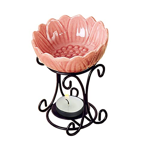 Tealight Wax Warmer Oil Burner, Iron Wax Melter Tea Light Holder, Wax Melt Burner Candle Wax Warmer Non Electric Oil Warmer (Pink) - color: Pink