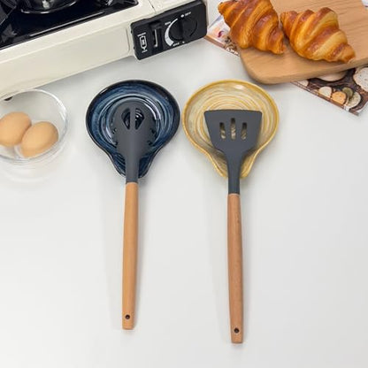 Farmhouse Ceramic Spoon Rests Holder,Coffee Spoon,Cooking Utensil,Ladles, Tong for Kitchen Counter Stove Top (Antique Gold)