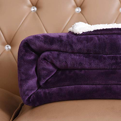 NANPiper Sherpa Blanket - Twin Size Thick Velvet Plush Reversible Bed Blanket for Winter - Purple (60"x80") - color: Purple, size: Twin