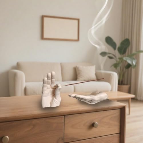 Hand Statues Incense Holder - Incense Burner Ash Catcher, Handcrafted Incense Stick Holder with Ash Catcher, Artisan Incense Burner for Meditation & Yoga (White) - color: White