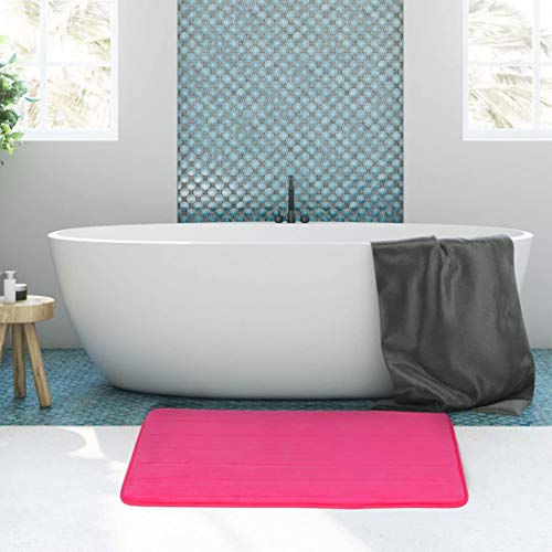 Memory Foam Bathroom Rugs 2 Piece Bath Mat Set Soft Non-Slip and Absorbent Microfiber Bath Rug and U-Shaped Toilet Mat 32"x20"+24"x 20", Hot Pink