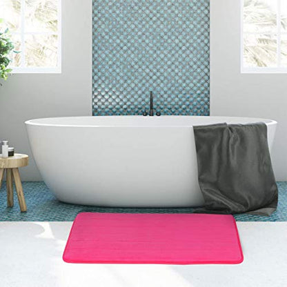 Memory Foam Bathroom Rugs 2 Piece Bath Mat Set Soft Non-Slip and Absorbent Microfiber Bath Rug and U-Shaped Toilet Mat 32"x20"+24"x 20", Hot Pink