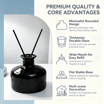 200ml Black Glass Reed Diffuser Bottle, Empty Refillable Aromatherapy Jar | Wide body for better fragrance dispersion Narrow neck fits most standard reed sticks - color: Black