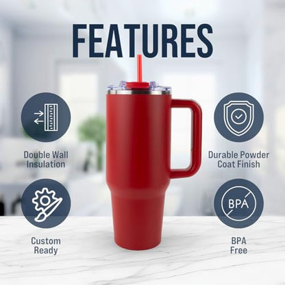 Hogg Big Swig 40oz Tumbler with Handle and Straw - Red, 40 oz Tumbler, Insulated Cup with Handle, 40oz Water Bottle with Straw, Thermal Cups, Leak Proof Lid, Travel Mugs, Stainless Steel - color: Red