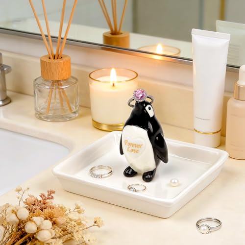 PUDDING CABIN Penguin Gifts for Women, Ring Holder Jewelry Tray, Penguin Figurine Forever Lover Anniversary Wedding Birthday Mothers Day Gifts for Girlfriend Wife Fiancée Daughter Mom - style: Penguin
