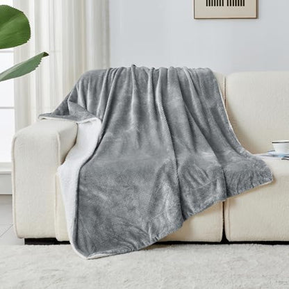 Waffle Sherpa Fleece Throw Blanket, Super Soft Fuzzy Warm, Lightweight Fluffy Reversible Plush Blanket for Bed Sofa Couch, 50 x 60 Inches Grey - color: Grey, size: 50x60 IN