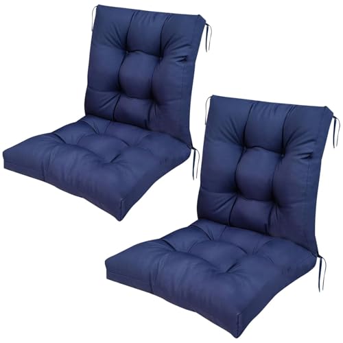 Outdoor Patio Chair Cushions Set of 2 for Outdoor Furniture Navy Blue Thick Tufted Non Slip Wicker Chair Cushion with Back for Dining Chair,41.7"*20.8"*3.9" - color: Navy Blue