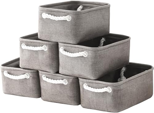 Foldable Small Storage Baskets with Strong Cotton Rope Handles [6-Pack] Gray Collapsible Storage Bins Set Works Room Storage, Nursery Baskets - color: Grey, size: 6PCS/Small -11.8Lx7.9Wx5.2H