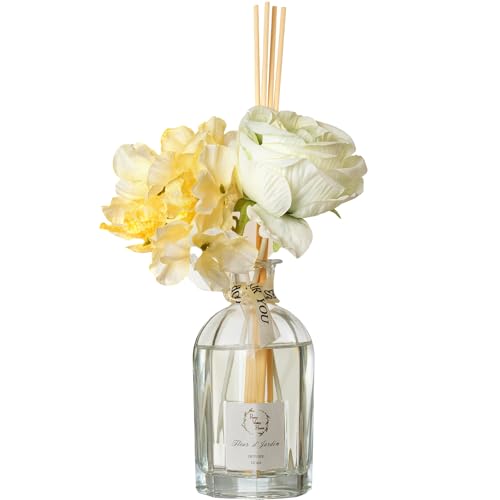 Reed Diffuser Set, Pretty Valley Home Dried Flowers Diffuser 120Ml / 4.05 fl OZ Gift Box - Includes Sticks, Long Lasting Fragrance Oil and Glass Bottle for Office Living Room Decor (Fleur d Jardin)