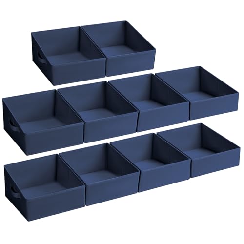 DIMJ Closet Storage Bins 10 Pack - Fabric Storage Baskets for Shelves, Collapsible Clothes Organizer with Handles, Trapezoid Shelf Organization Storage Cubes for Purse, Toys, Books, Towel, Clothes - color: Navy Blue, size: 10 Bins 11.4"x11.4"x7.8"