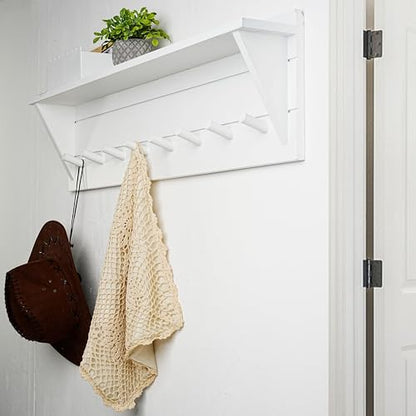 WEBI Coat Rack Wall Mount with Shelf,8 Peg Hooks,34" Long Entryway Wall Shelf with Hooks Underneath for Hanging Coats,Caps,Jacket,Clothes,White - color: White, size: 34 Inch