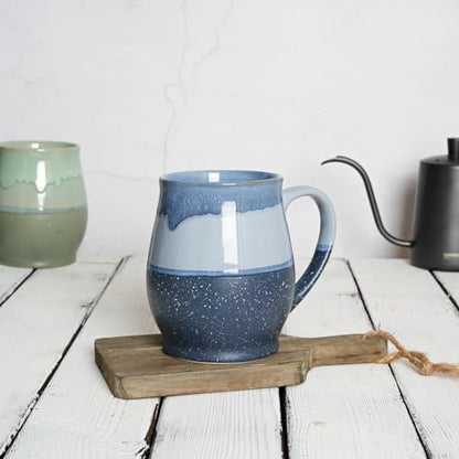 Bosmarlin Extra Large Ceramic Coffee Mug, 25 Oz, Dishwasher and Microwave Safe, Oversized Big Tea Cup for Office and Home, Reactive Glaze (Blue) - color: Blue