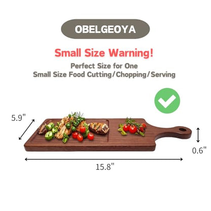 Black Walnut Wood Serving Board with Handle - 15" x 6" Food Serving Tray for Kitchen Appetizers, Wooden Cutting Chopping Board for Meat, Vegetables, Bread, Cheese Board - size: 15" X 6" Black Walnut