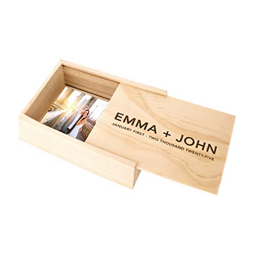 Koyal Wholesale Custom Engraved Minimal Couple Names Wedding Keepsake Box, 4 x 6 -inch, Custom Date, Natural Wood Keepsake Box with Lid, Gift for Him & Her Photo Album Memory Gift Box - color: Minimal Couple Names