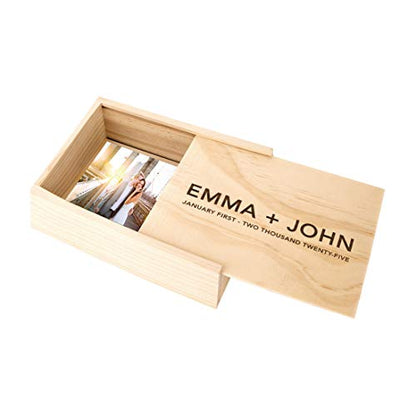 Koyal Wholesale Custom Engraved Minimal Couple Names Wedding Keepsake Box, 4 x 6 -inch, Custom Date, Natural Wood Keepsake Box with Lid, Gift for Him & Her Photo Album Memory Gift Box - color: Minimal Couple Names