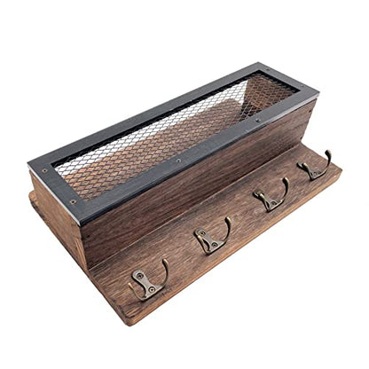 Key Holder Mail Organizer Wall Mount Key and Mail Holder Key Rack with 4 Double Key Hooks Rustic Wall Decor for Entryway, Hallway, Kitchen, Living Room, Mudroom, Office (Brown)
