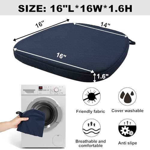 BUYUE Luxury 100% Pure Memory Foam Chair Cushion 1 Pack, Jacquard 16" U-Shape Comfortable Dining Chair Pad, Removable Slip Resistant Kitchen Chair Seat Cushion, (1 piece, Navy Blue) - color: Navy Blue