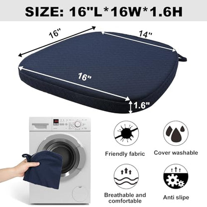 BUYUE Luxury 100% Pure Memory Foam Chair Cushion 1 Pack, Jacquard 16" U-Shape Comfortable Dining Chair Pad, Removable Slip Resistant Kitchen Chair Seat Cushion, (1 piece, Navy Blue) - color: Navy Blue