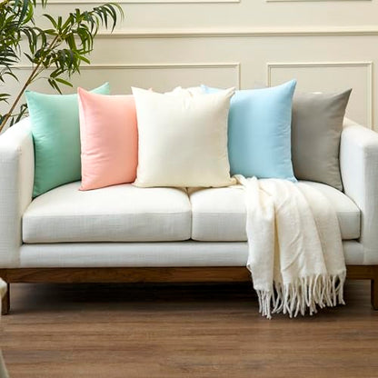 Encasa XO Throw Pillow Covers, Cotton, No Inserts 12"x12" White | Durable Cotton Canvas | Concealed Invisible Zipper | Ideal for DIY & Embroidery | Living Room & Couch | Set of 2 - color: White, size: 12" x 12" (Pack of 2)